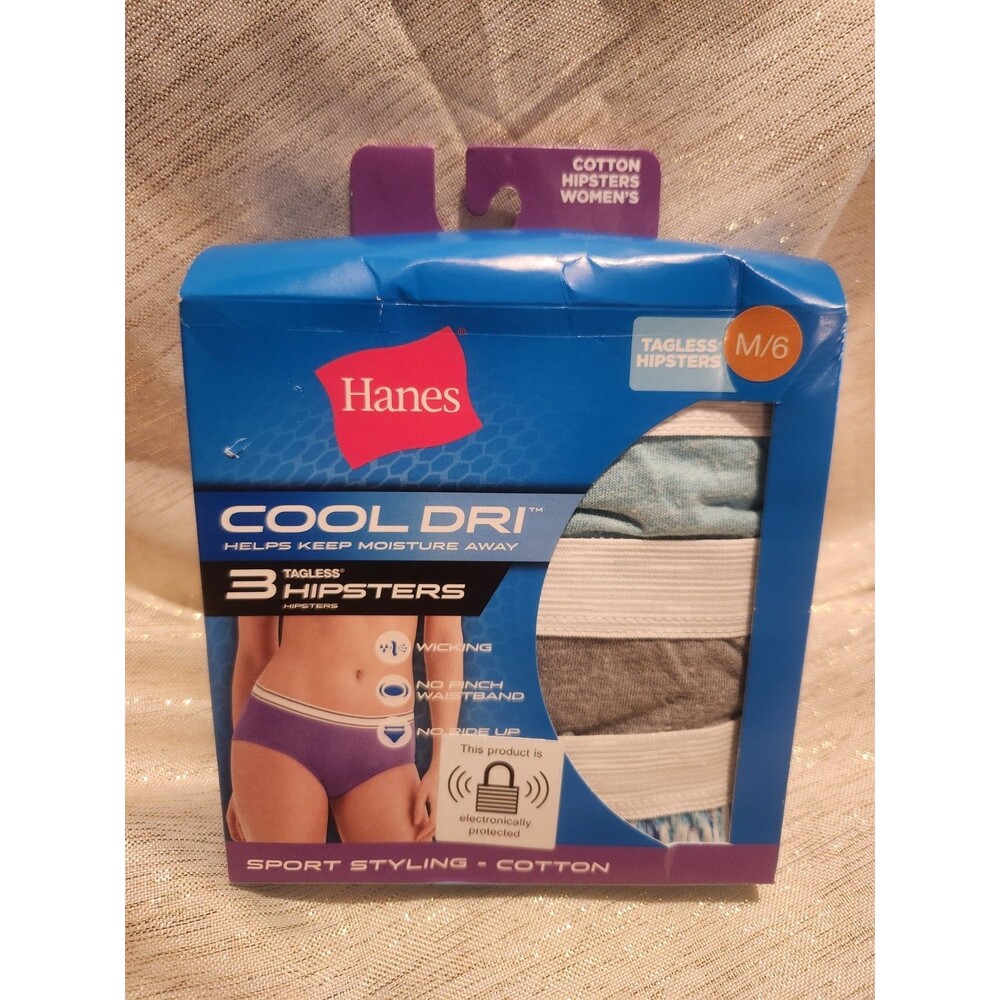 Hanes Cool Dri Women’s Tagless Hipsters 3 Pack Underwear Size M 6 NEW